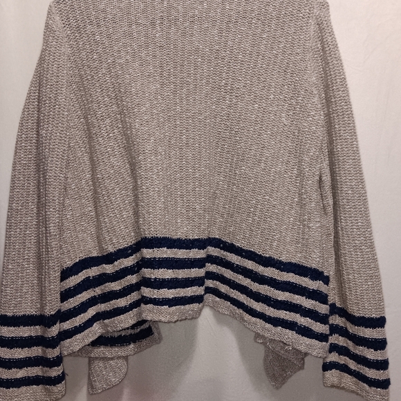 Womens L Coldwater Creek crochet cream navy blue open cardigan sweater boho com - Picture 3 of 8